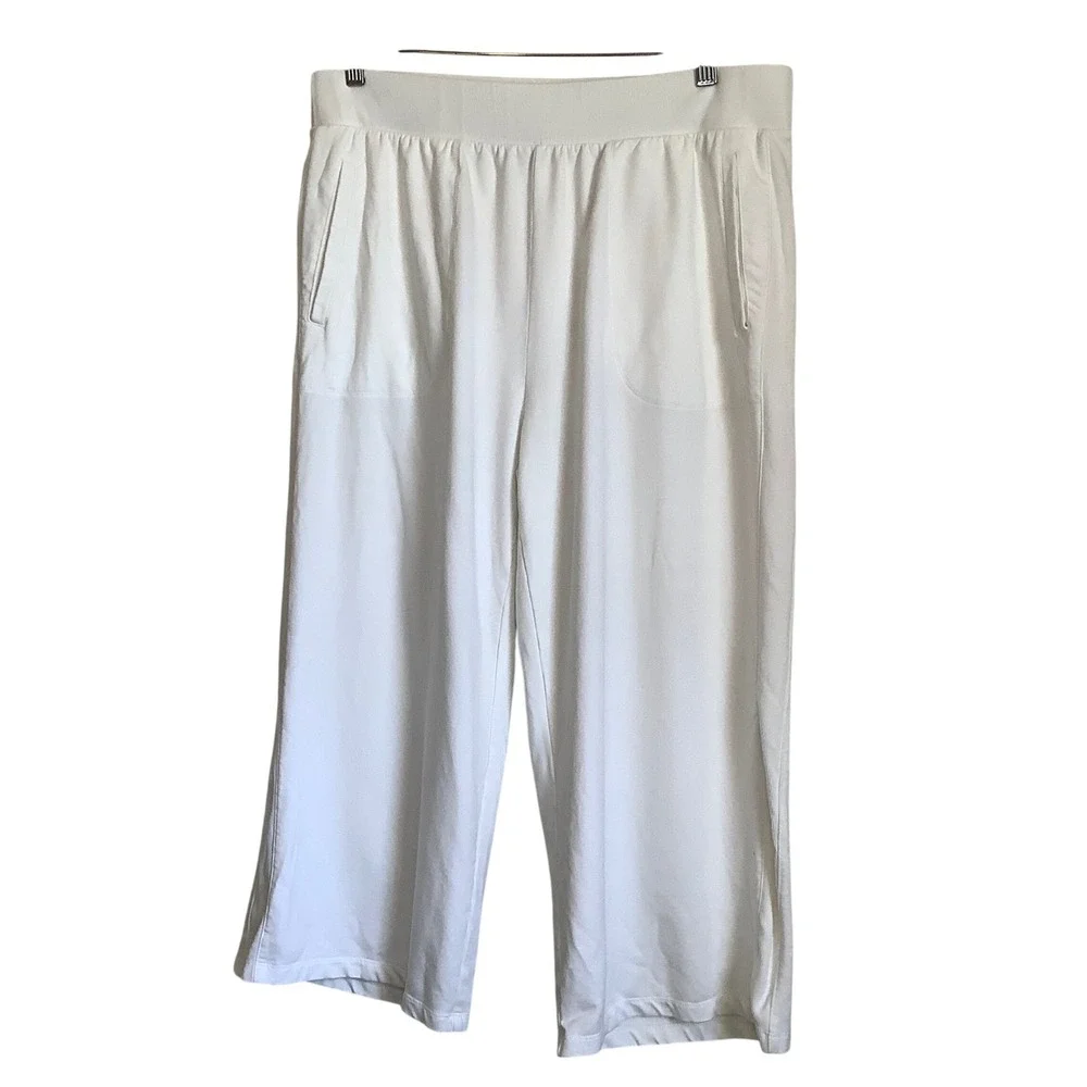 T by Talbots Women White Wide Leg Crop Pants XL Petite Cotton Modal Stretch XLp - Picture 2 of 16